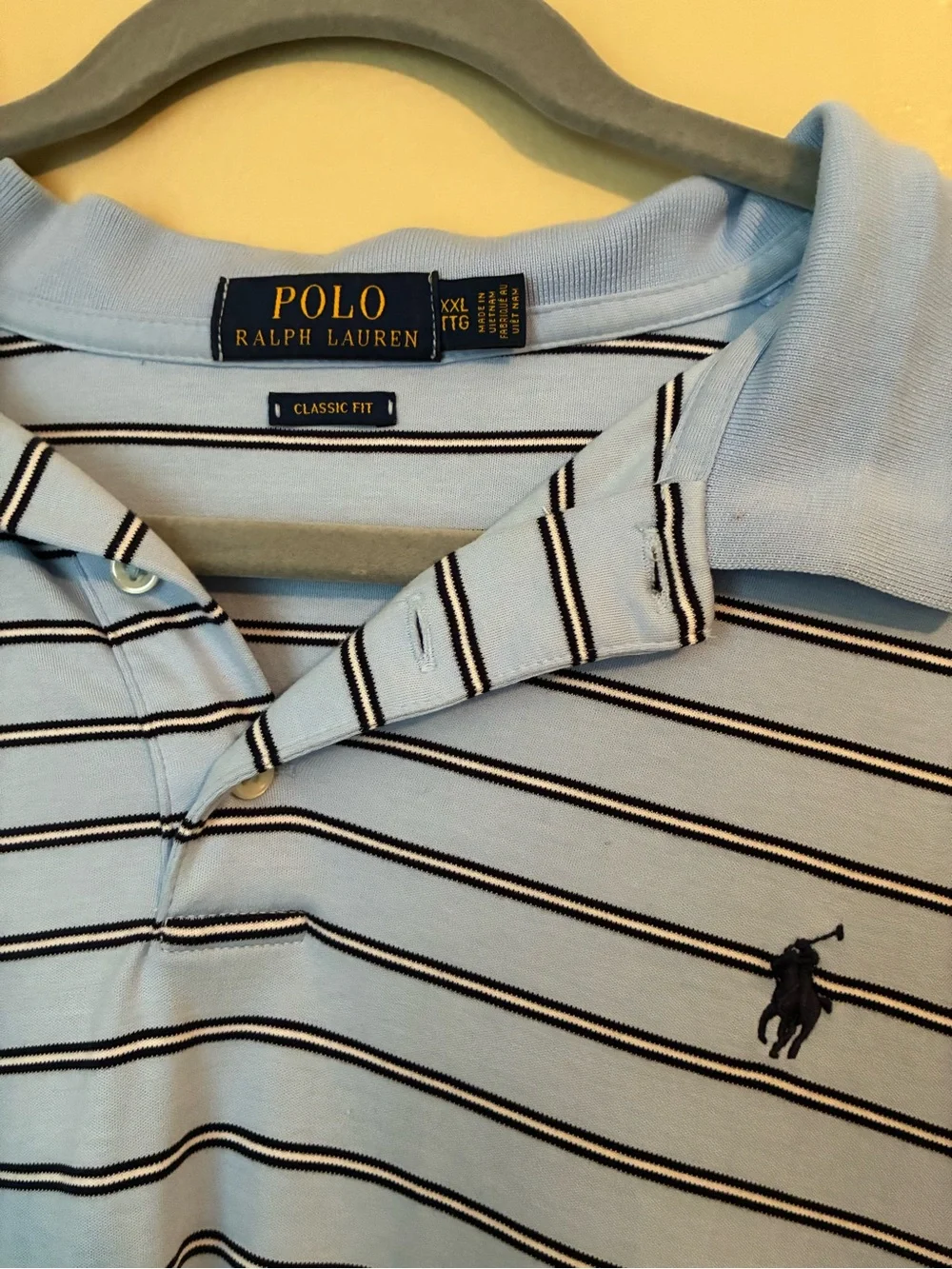 Ralph Lauren Light Blue Polo with Navy Stripes